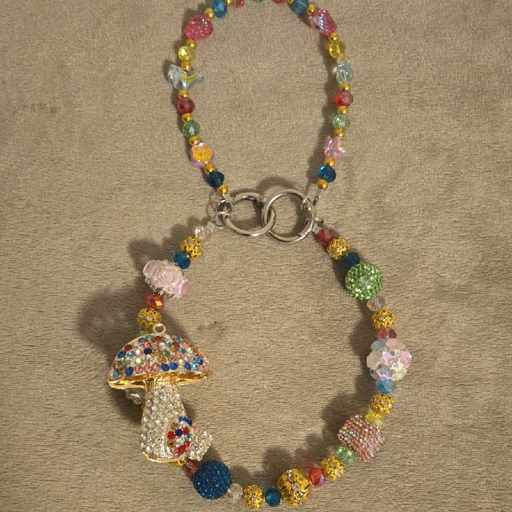 Handmade Multicolor Beaded Mushroom bags charm.